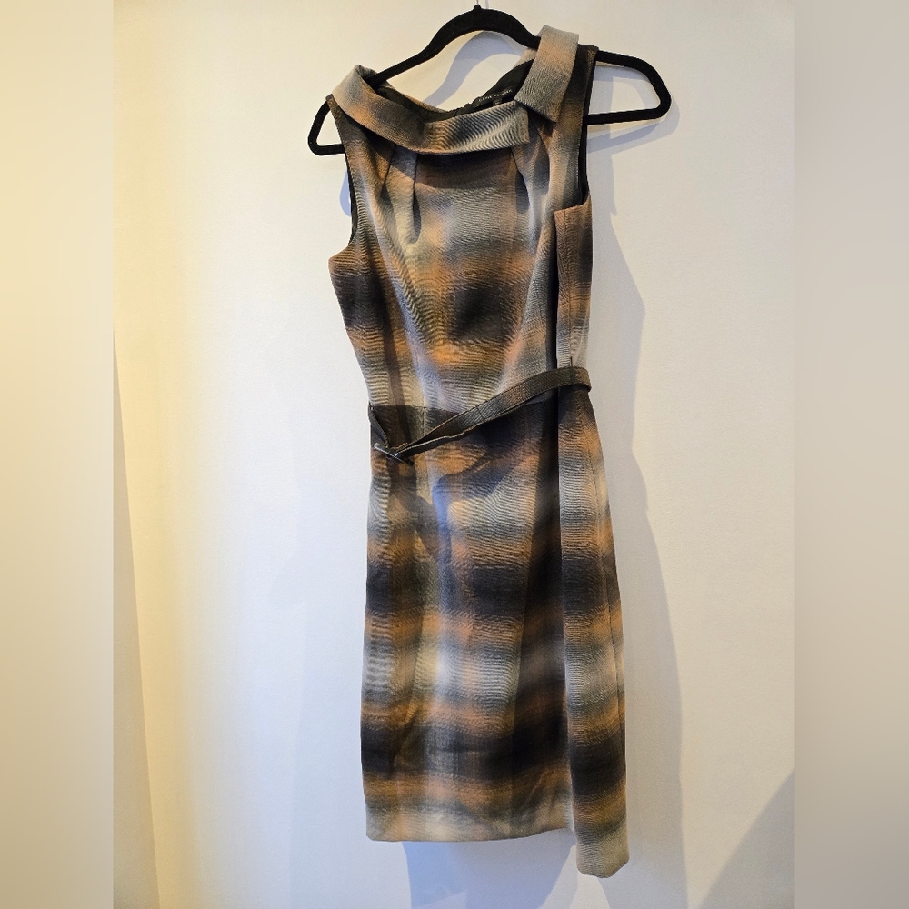 David Meister Plaid Career Belted Dress Size 10